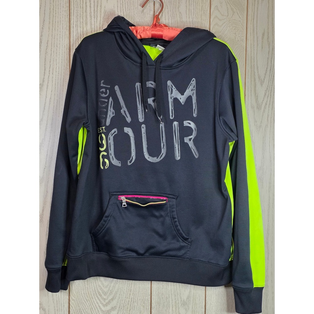 Under Armour Kids Large Semi-Fitted Hoodie Black Neon Lime Green Graphic Logo